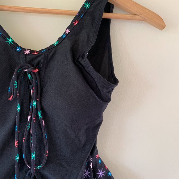 Vintage 1960s one piece swimsuit black with floral - swim swimwear small - Picture 2 of 3